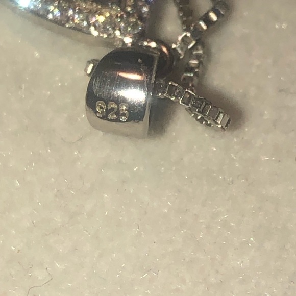 VTG Sterling Silver & CZ Marquis Shaped Pendant & Box Chain 18” - Picture 4 of 5